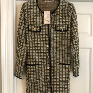 Esqualo Plaid Black and Gold Jacket with Gold Buttons